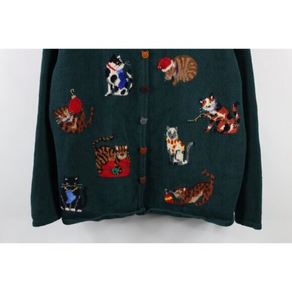 Vintage Y2K 2001 Womens 3X Christmas Cat Bells Wool Blend Knit Cardigan Sweater - Picture 3 of 16